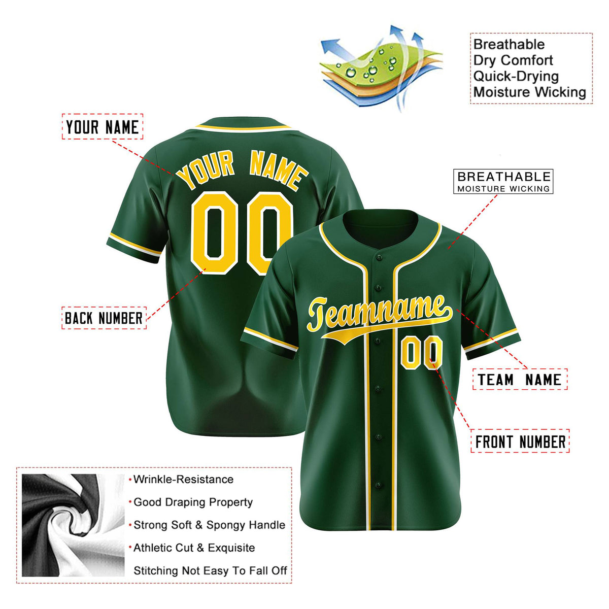 Custom Green Yellow White Authentic Baseball Jersey