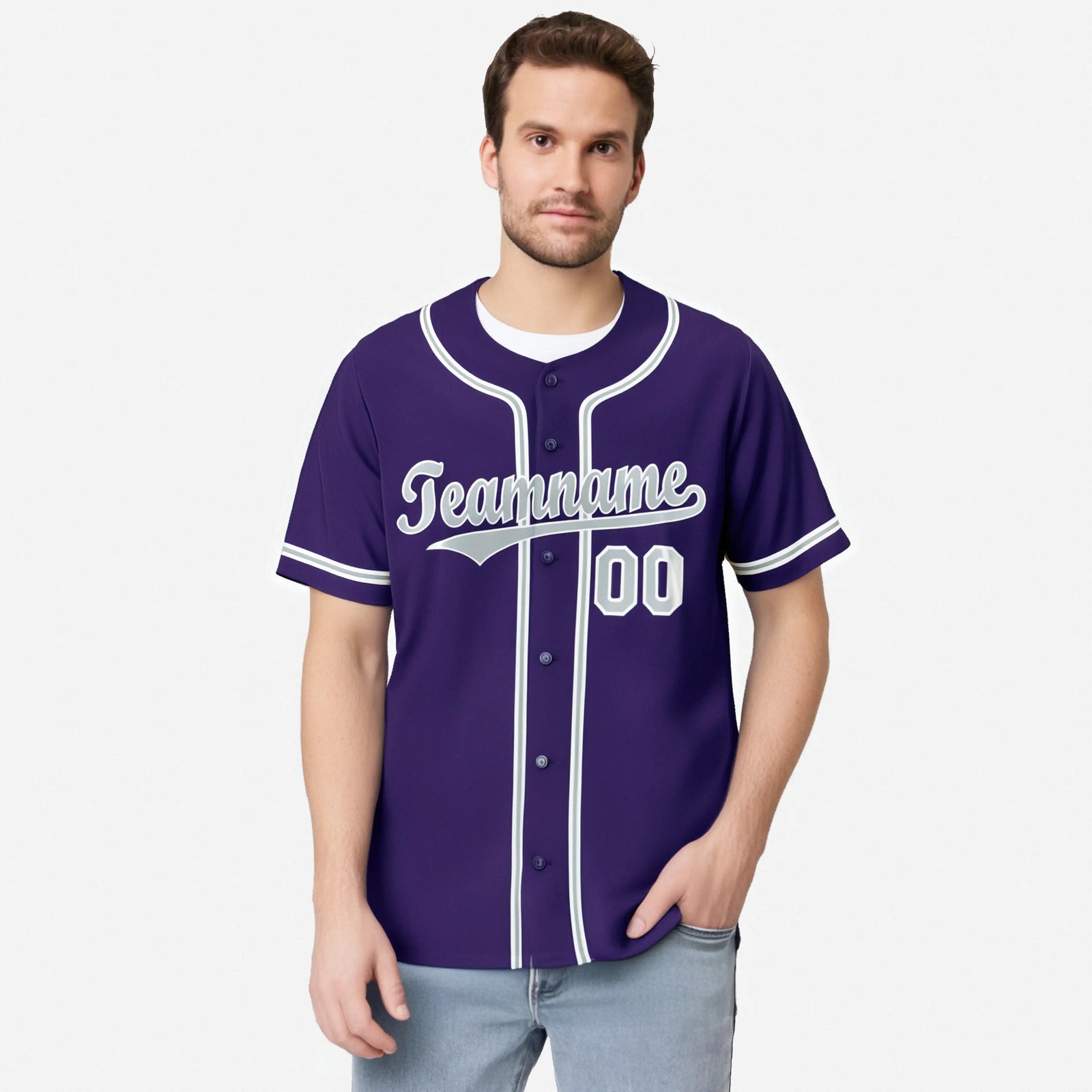 Custom Purple Gray White Authentic Baseball Jersey