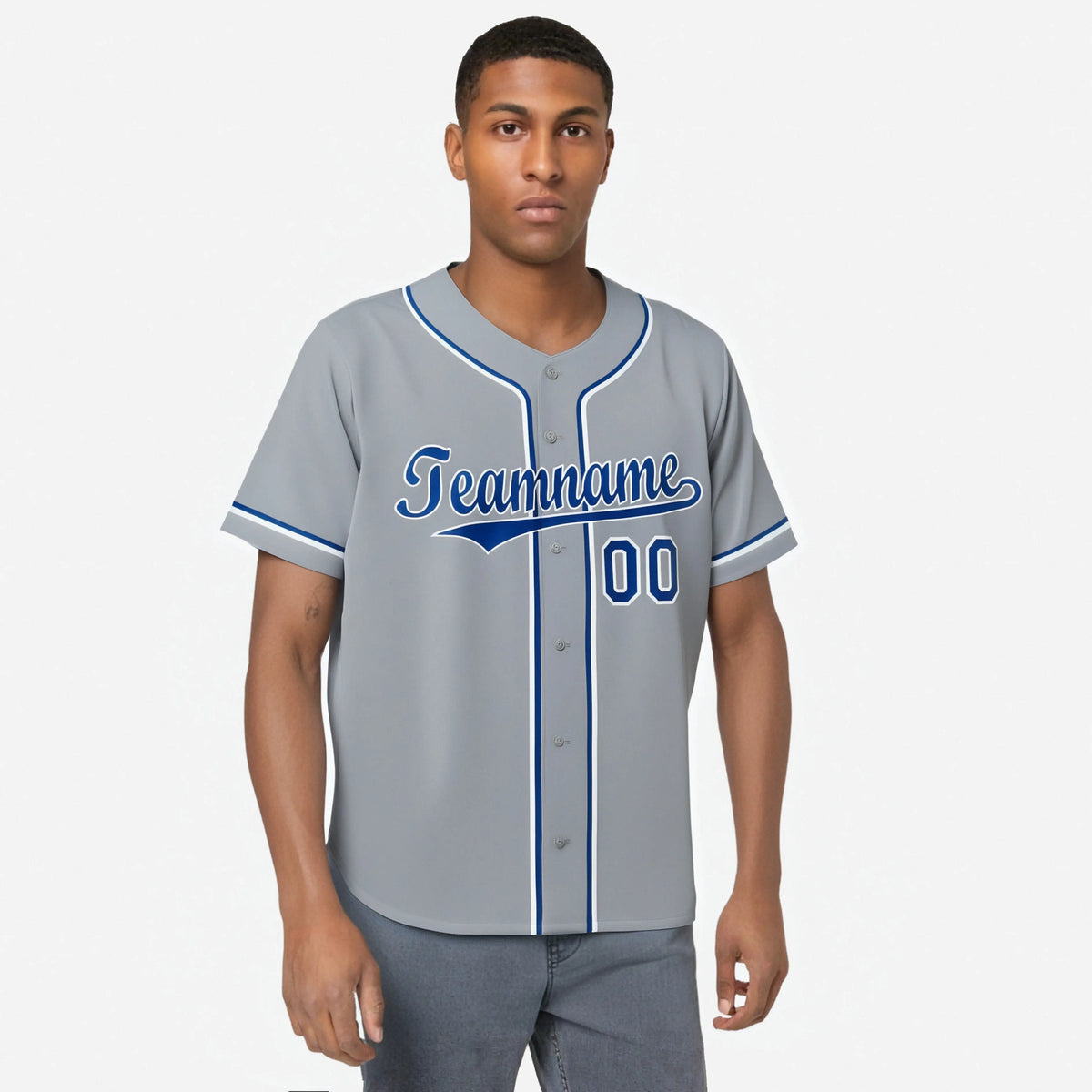 Custom Gray Blue White Authentic Baseball Jersey