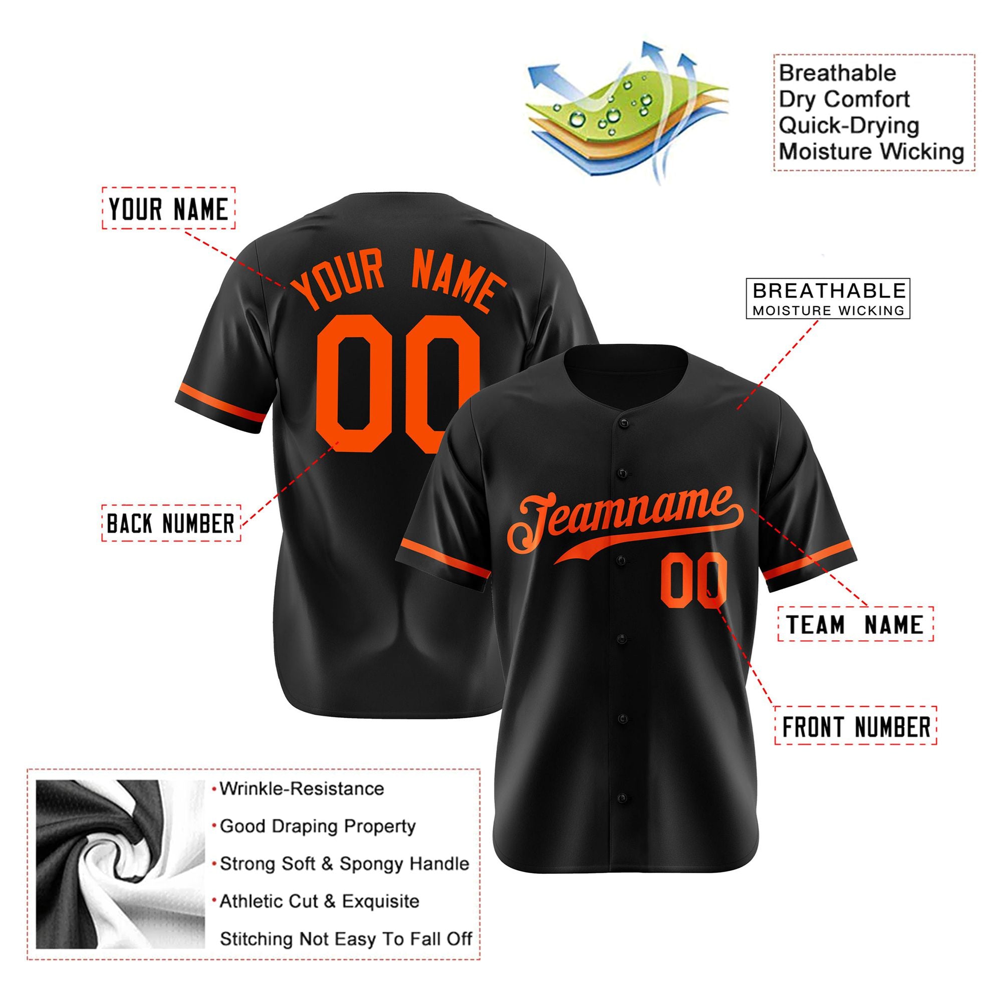 Custom Black Orange Authentic Baseball Jersey