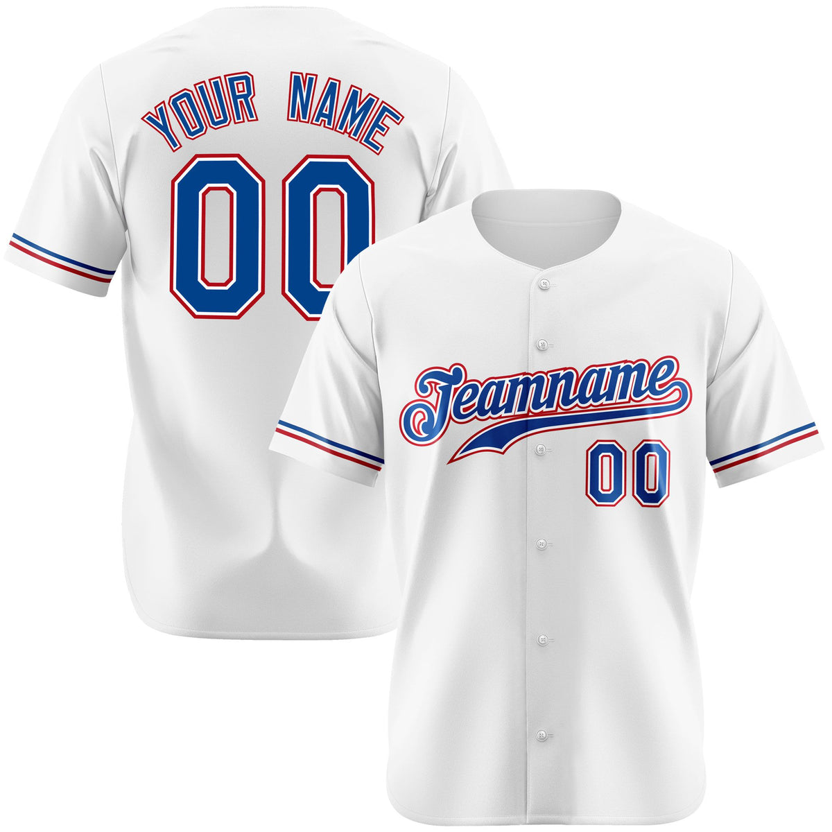 Custom White Blue Red Authentic Baseball Jersey