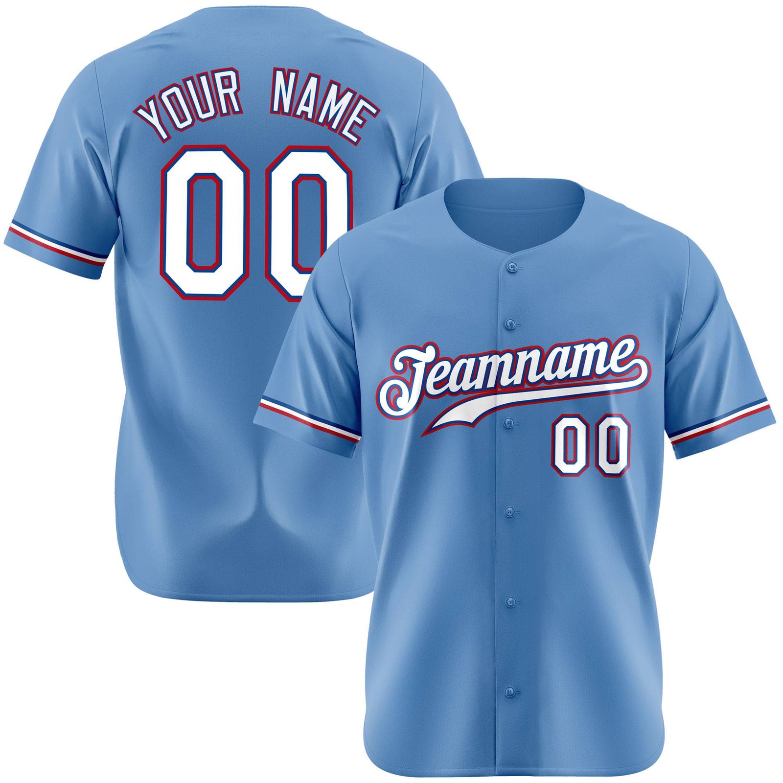 Custom Light Blue White Red Authentic Baseball Jersey