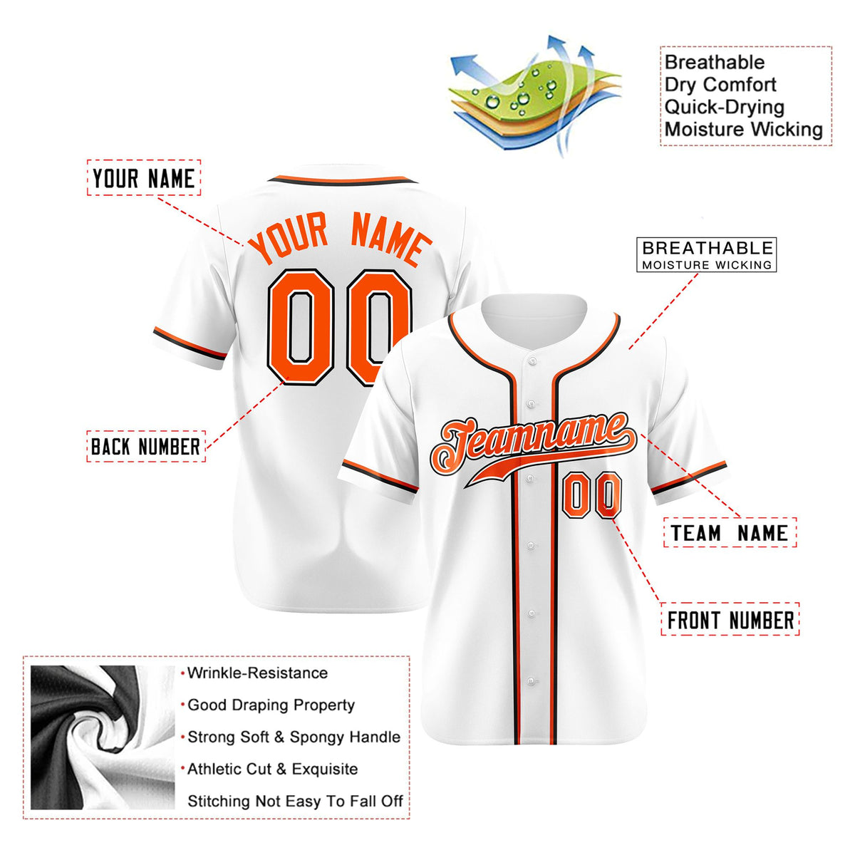 Custom White Orange Black Authentic Baseball Jersey