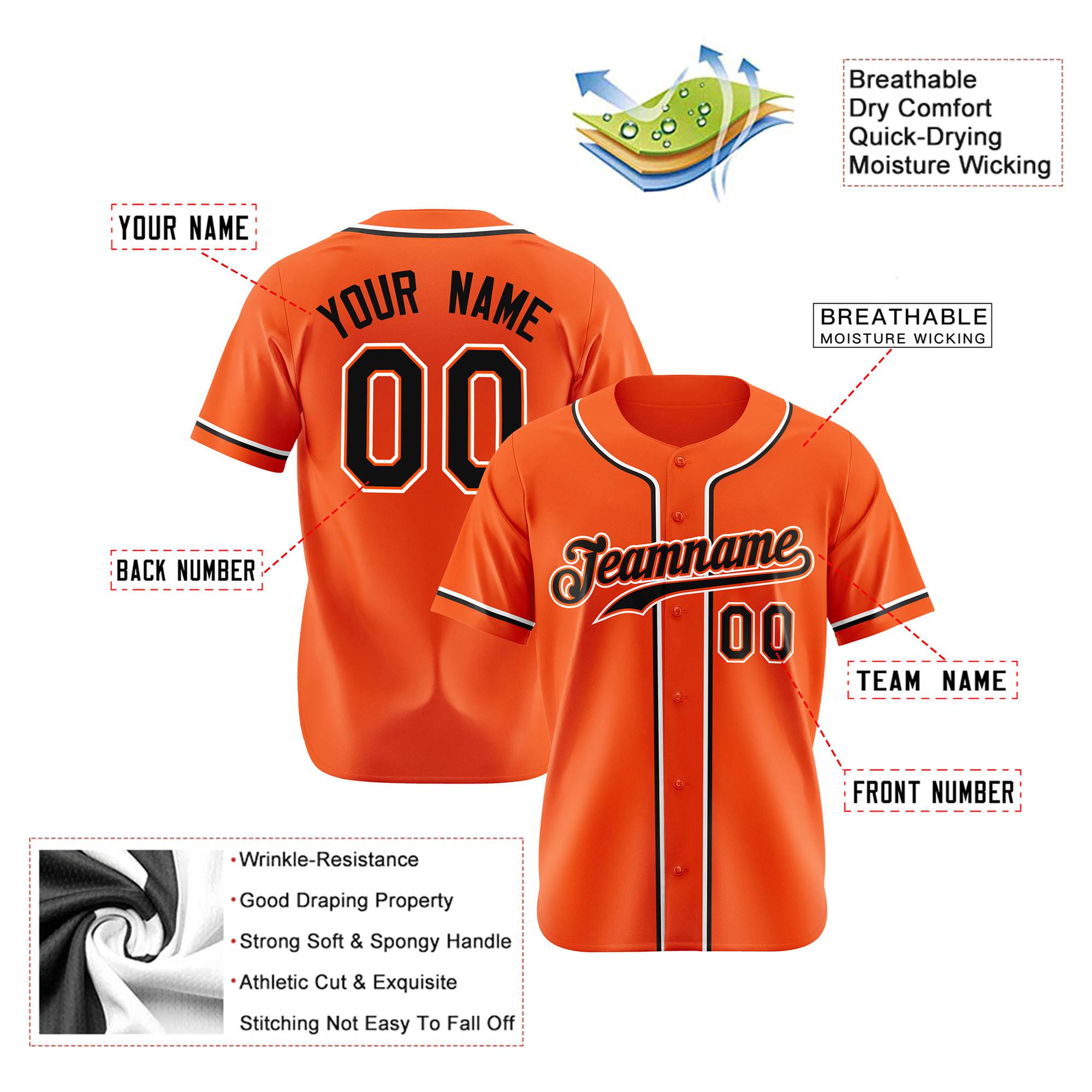 Custom Orange Black White Authentic Baseball Jersey