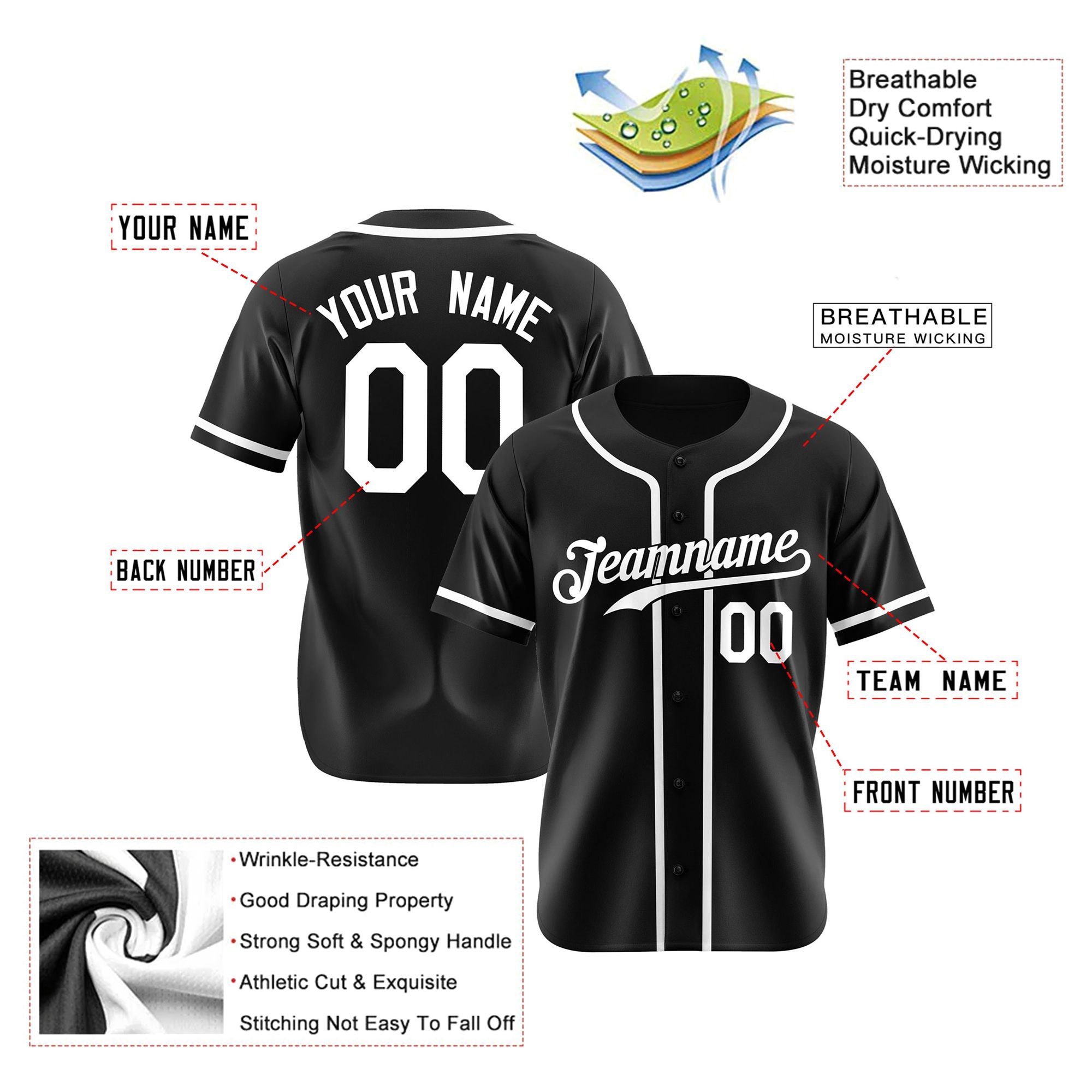 Custom Black White Authentic Baseball Jersey