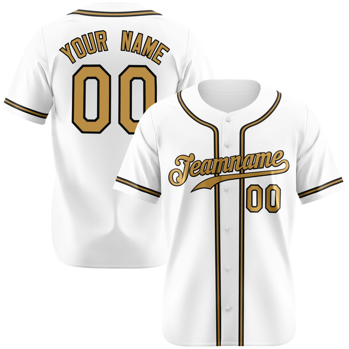 Custom White Old Gold Black Authentic Baseball Jersey
