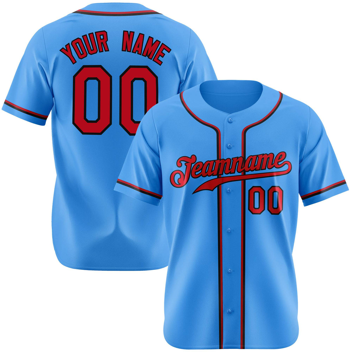 Custom Powder Blue Red Black Authentic Baseball Jersey