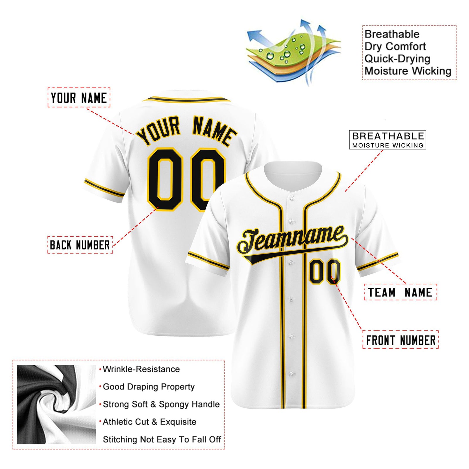 Custom White Black Yellow Authentic Baseball Jersey