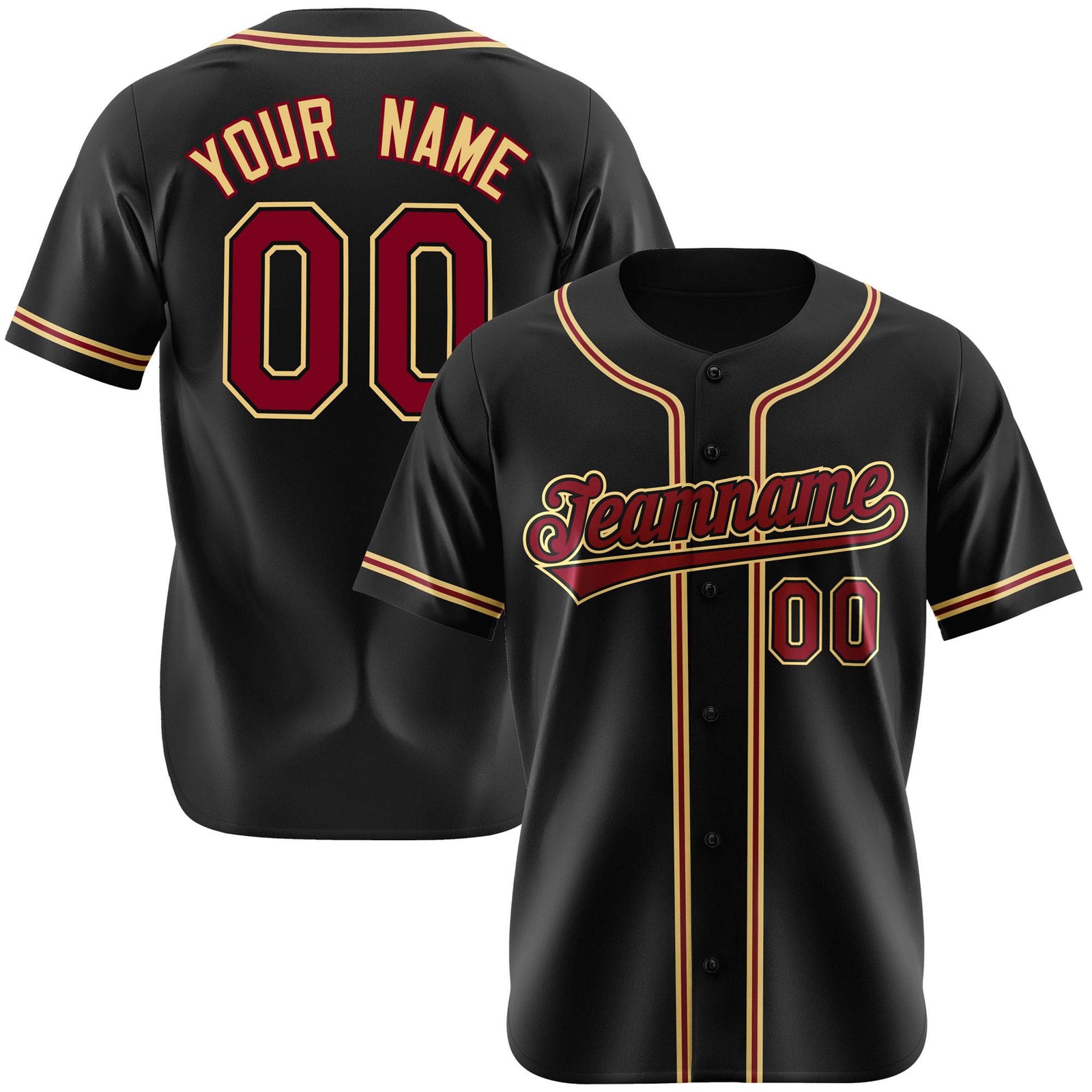 Custom Black Crimson Khaki Authentic Baseball Jersey
