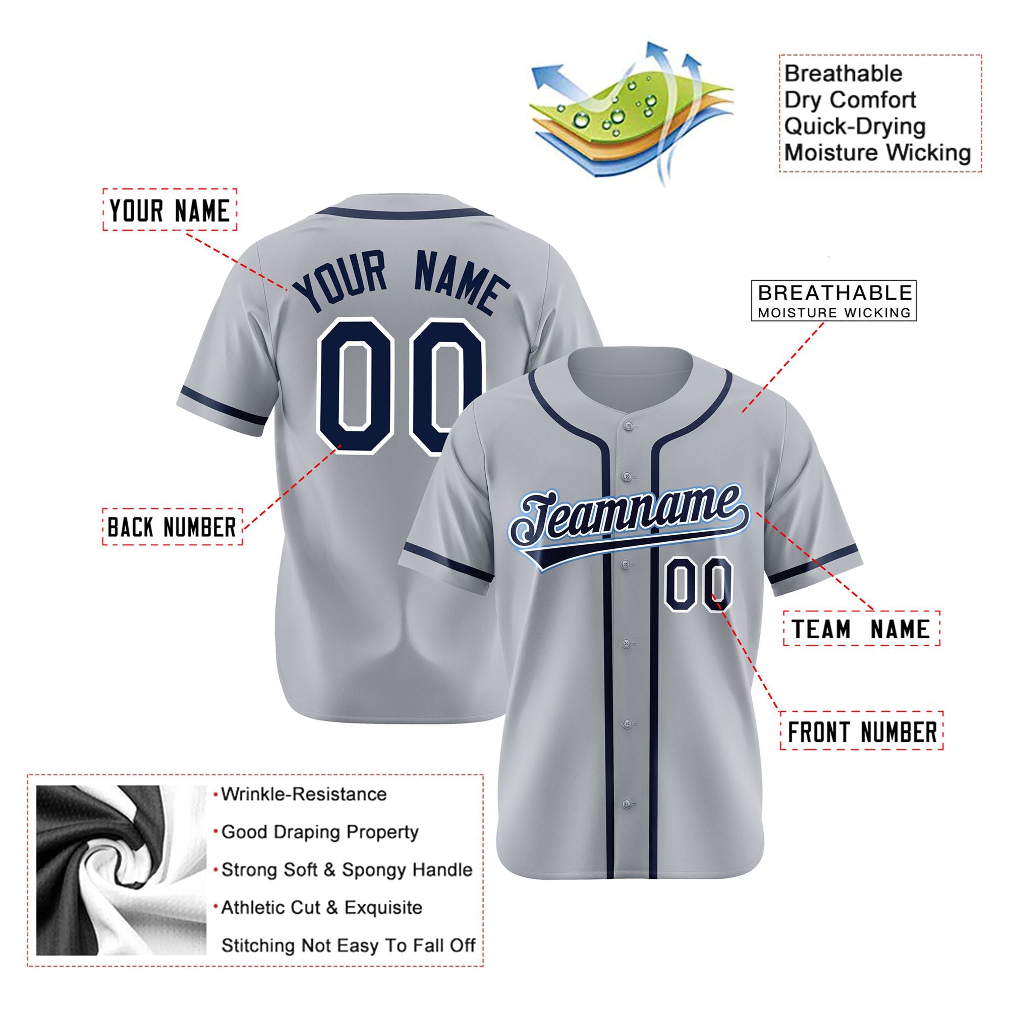 Custom Gray Navy Authentic Baseball Jersey