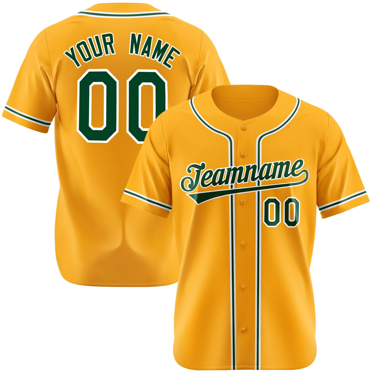Custom Gold Green Authentic Baseball Jersey