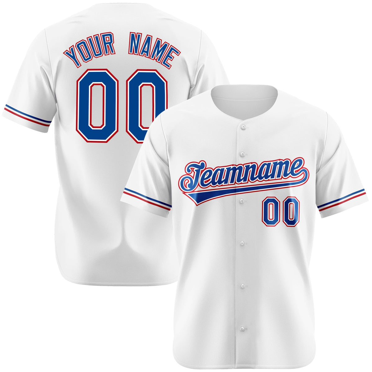 Custom White Blue Red Authentic Baseball Jersey
