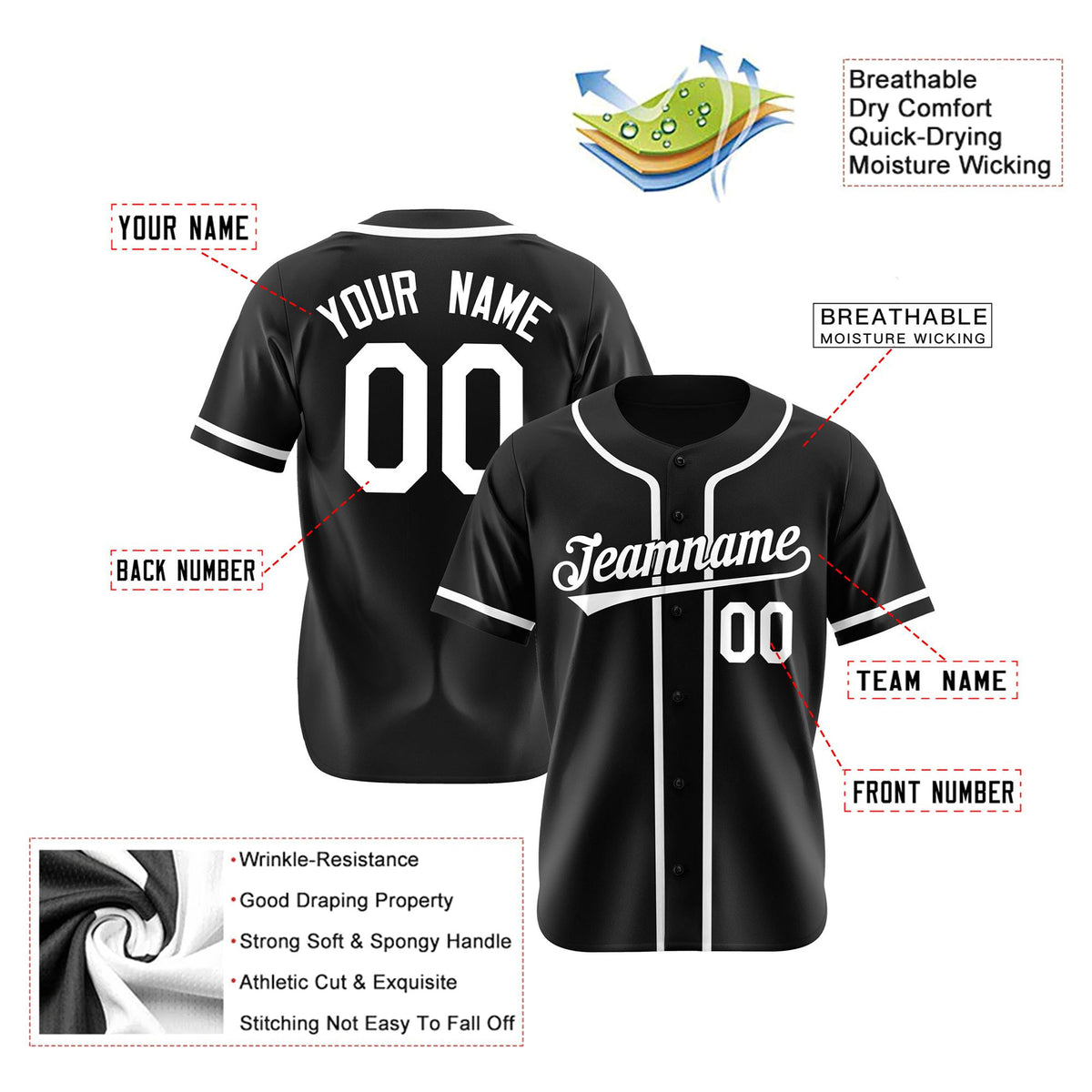 Custom Black White Authentic Baseball Jersey