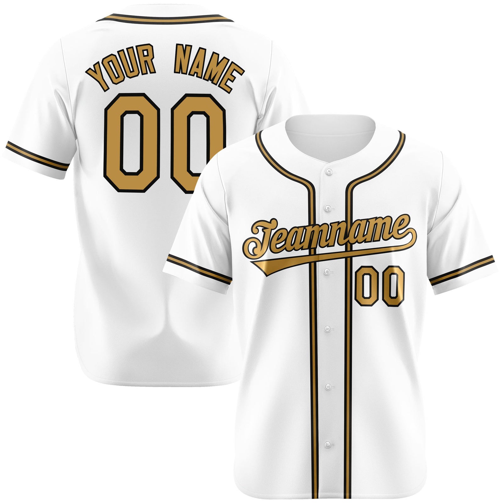 Custom White Old Gold Black Authentic Baseball Jersey
