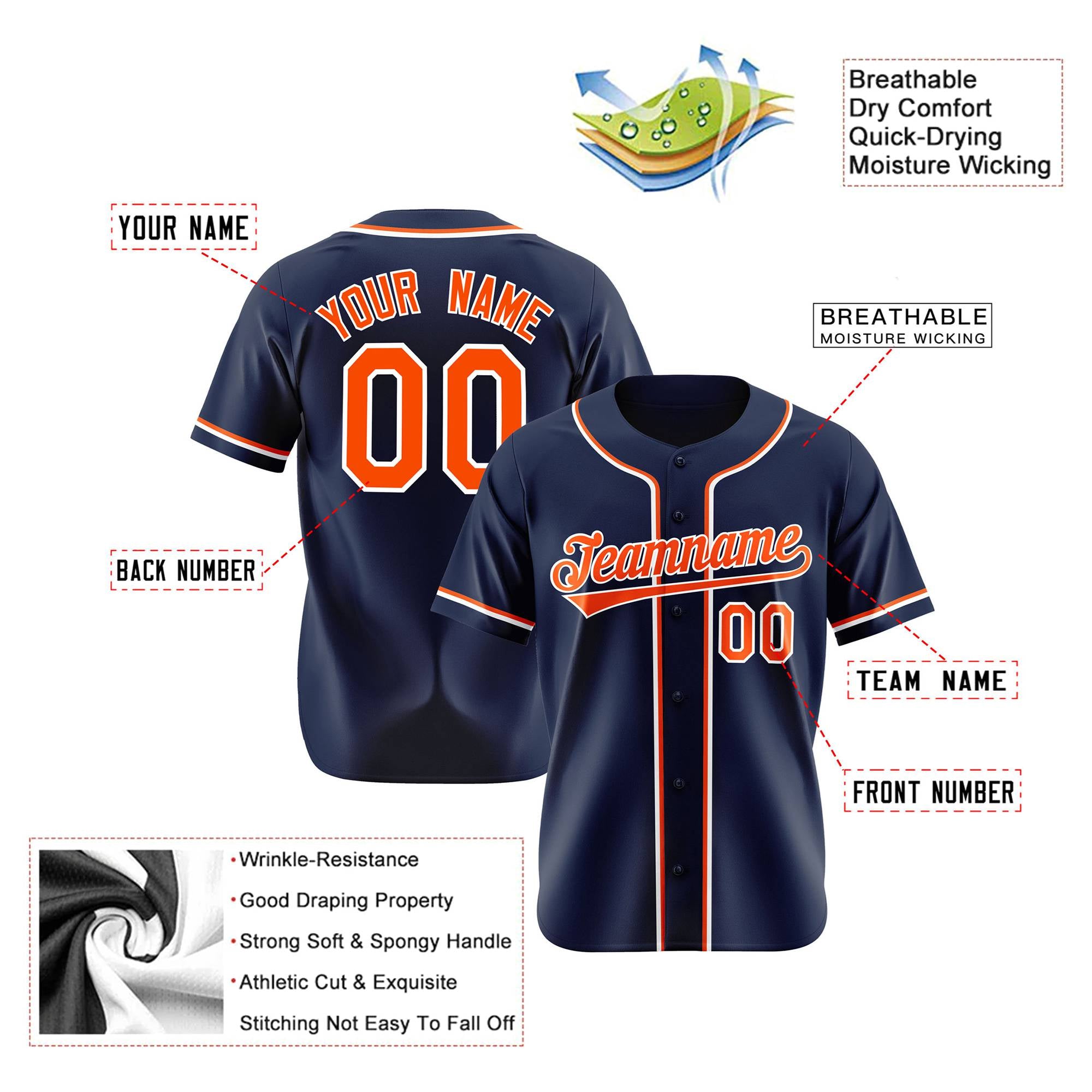 Custom Navy Orange White Authentic Baseball Jersey