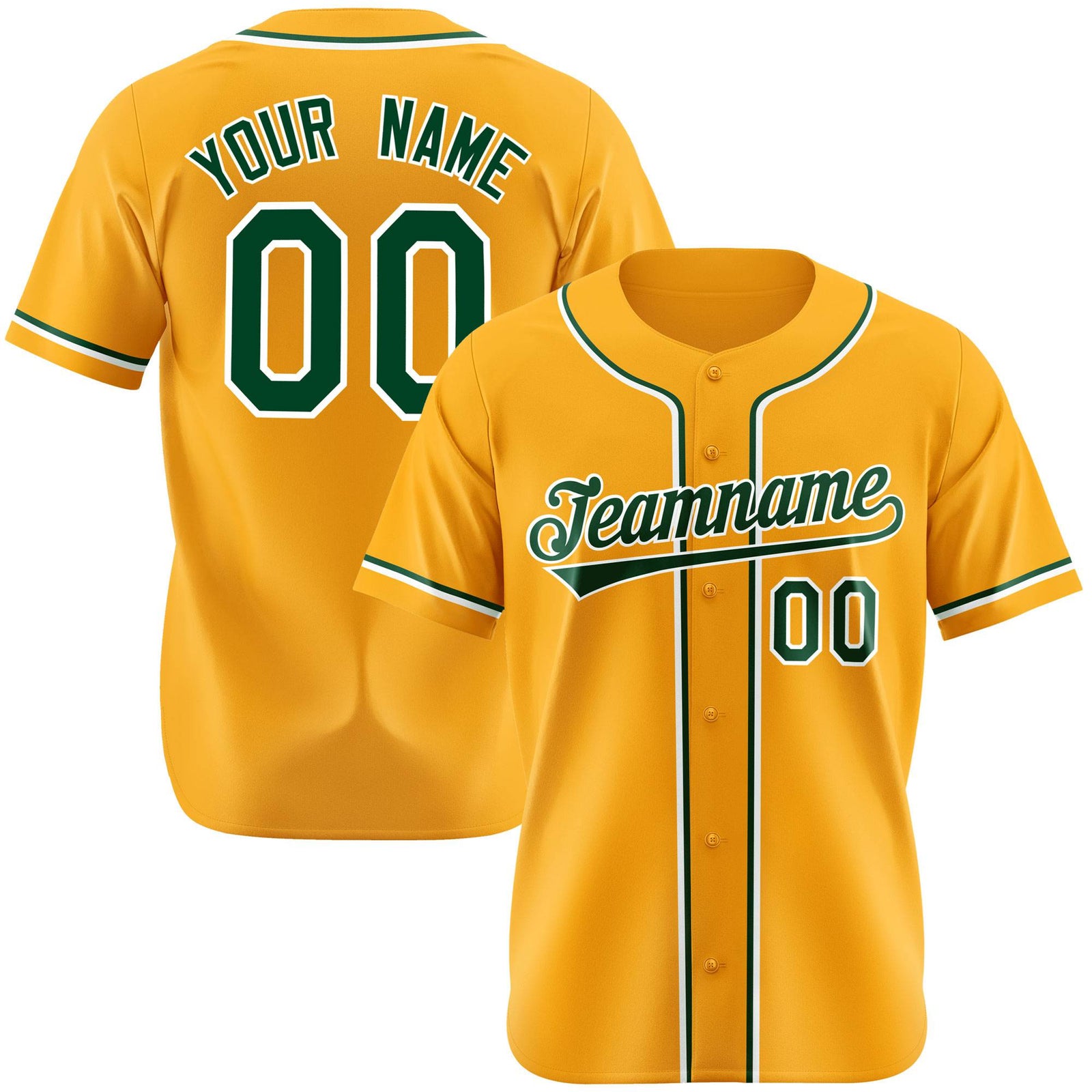 Custom Gold Green White Authentic Baseball Jersey