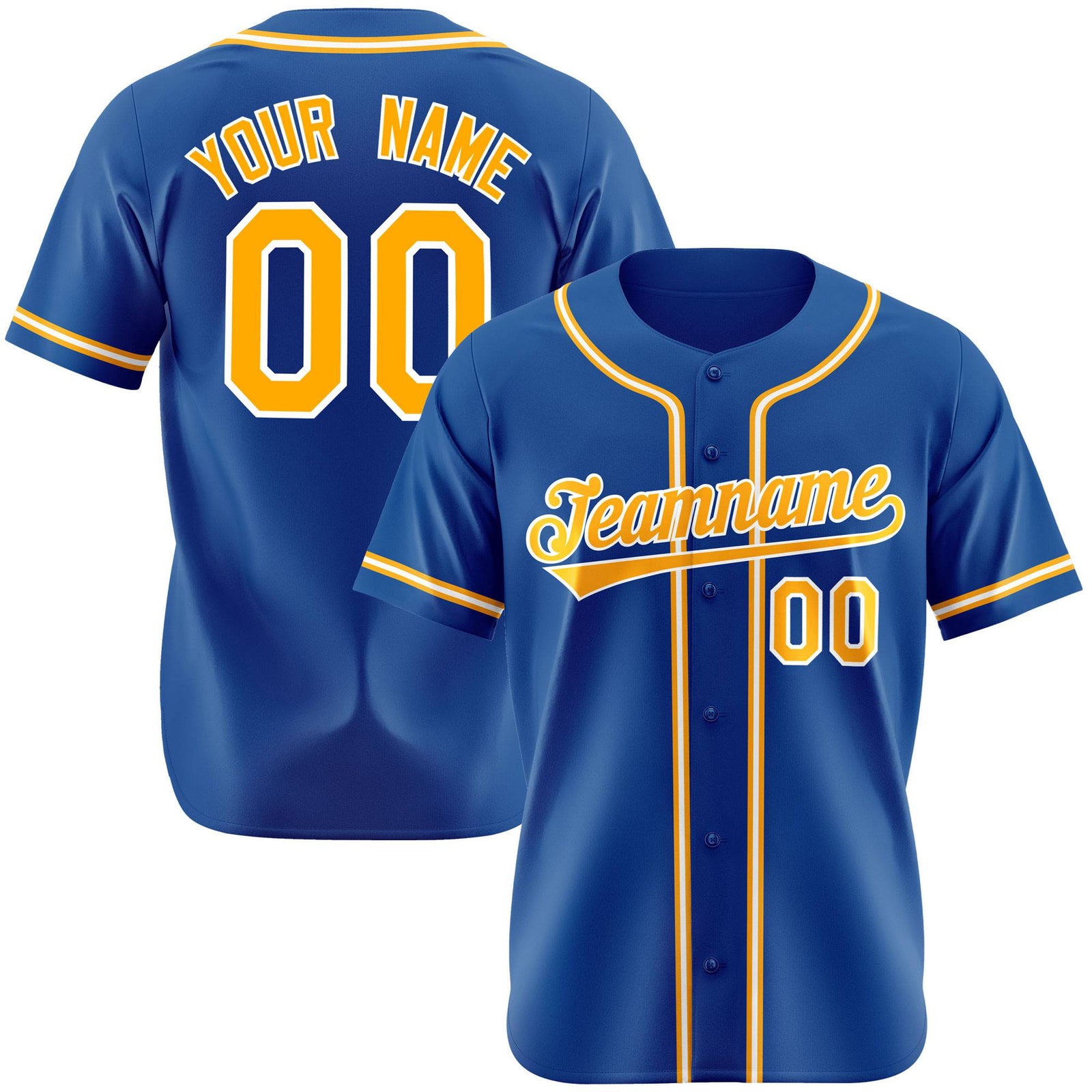 Custom Royal Blue Yellow White Authentic Baseball Jersey