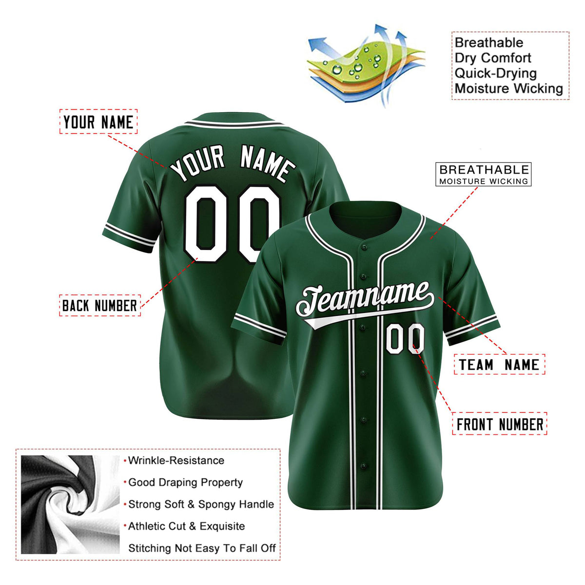 Custom Green White Black Authentic Baseball Jersey