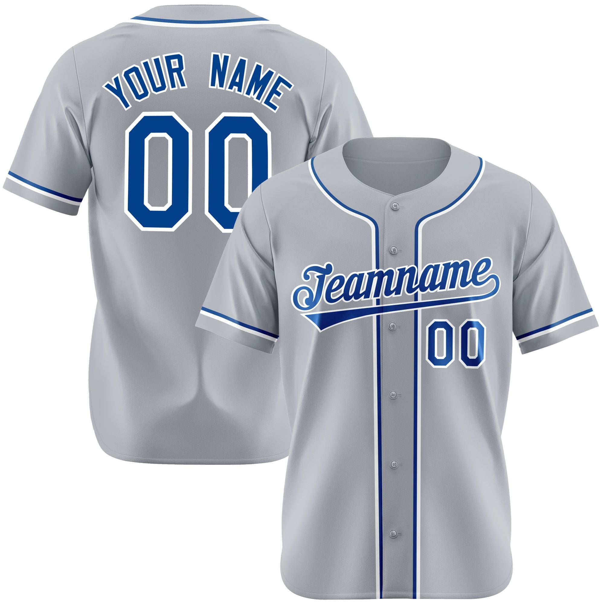 Custom Gray Blue White Authentic Baseball Jersey