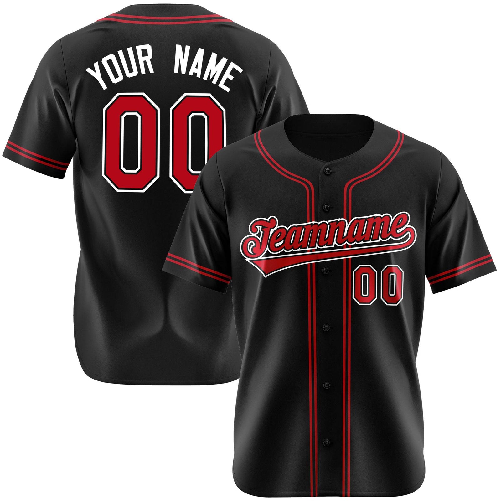 Custom Black Red White Authentic Baseball Jersey