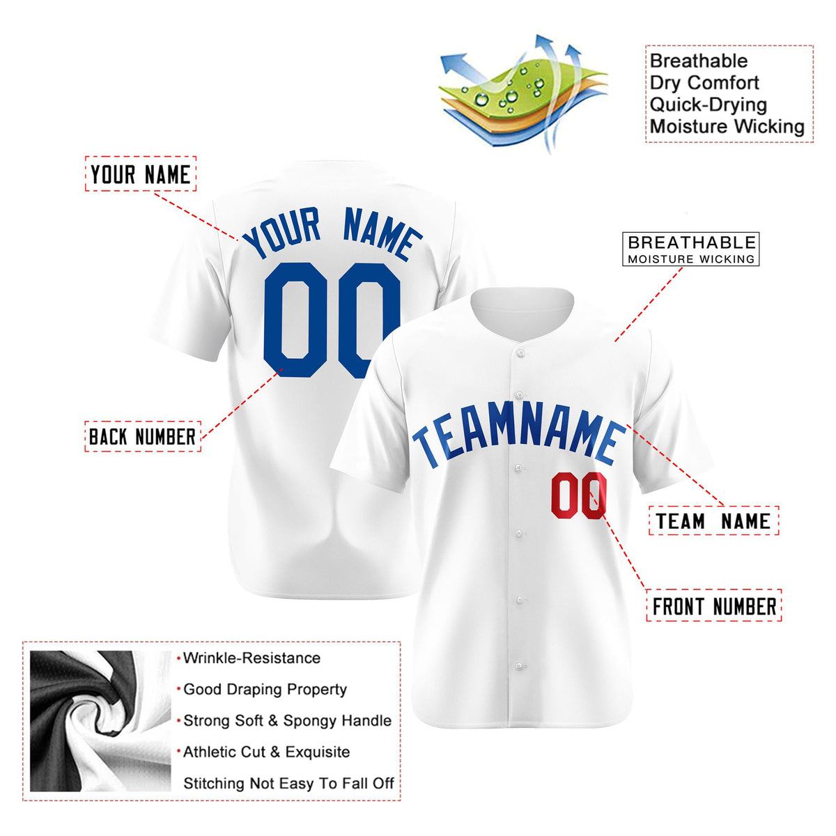 Custom White Royal Red Authentic Baseball Jersey