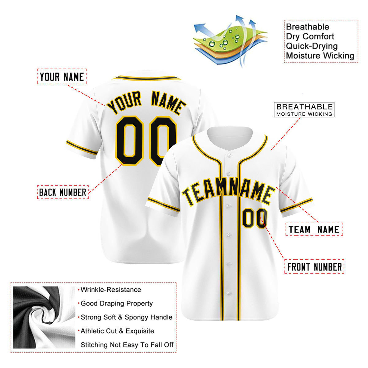 Custom White Black Yellow Authentic Baseball Jersey