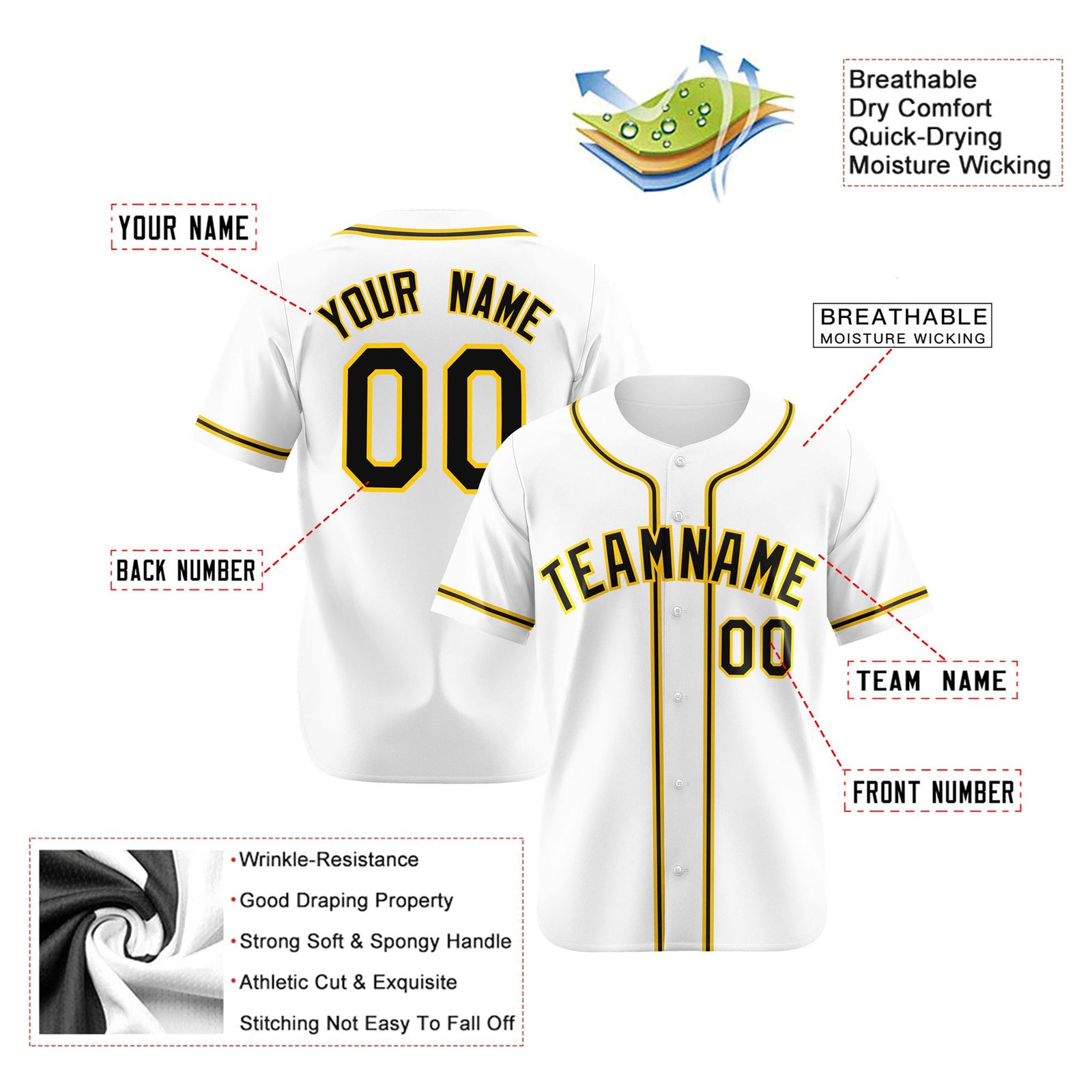 Custom White Black Yellow Authentic Baseball Jersey