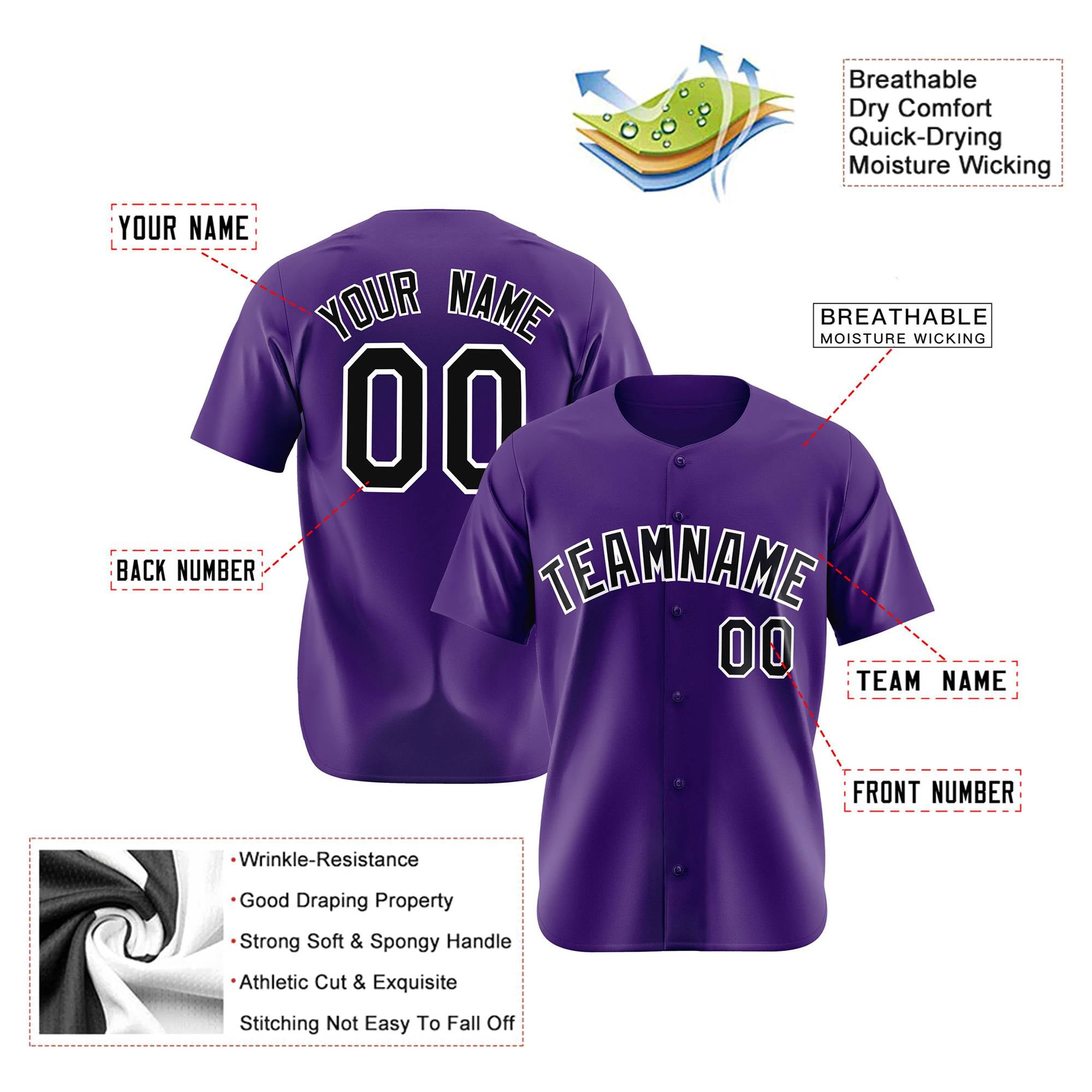 Custom Purple Black White Authentic Baseball Jersey