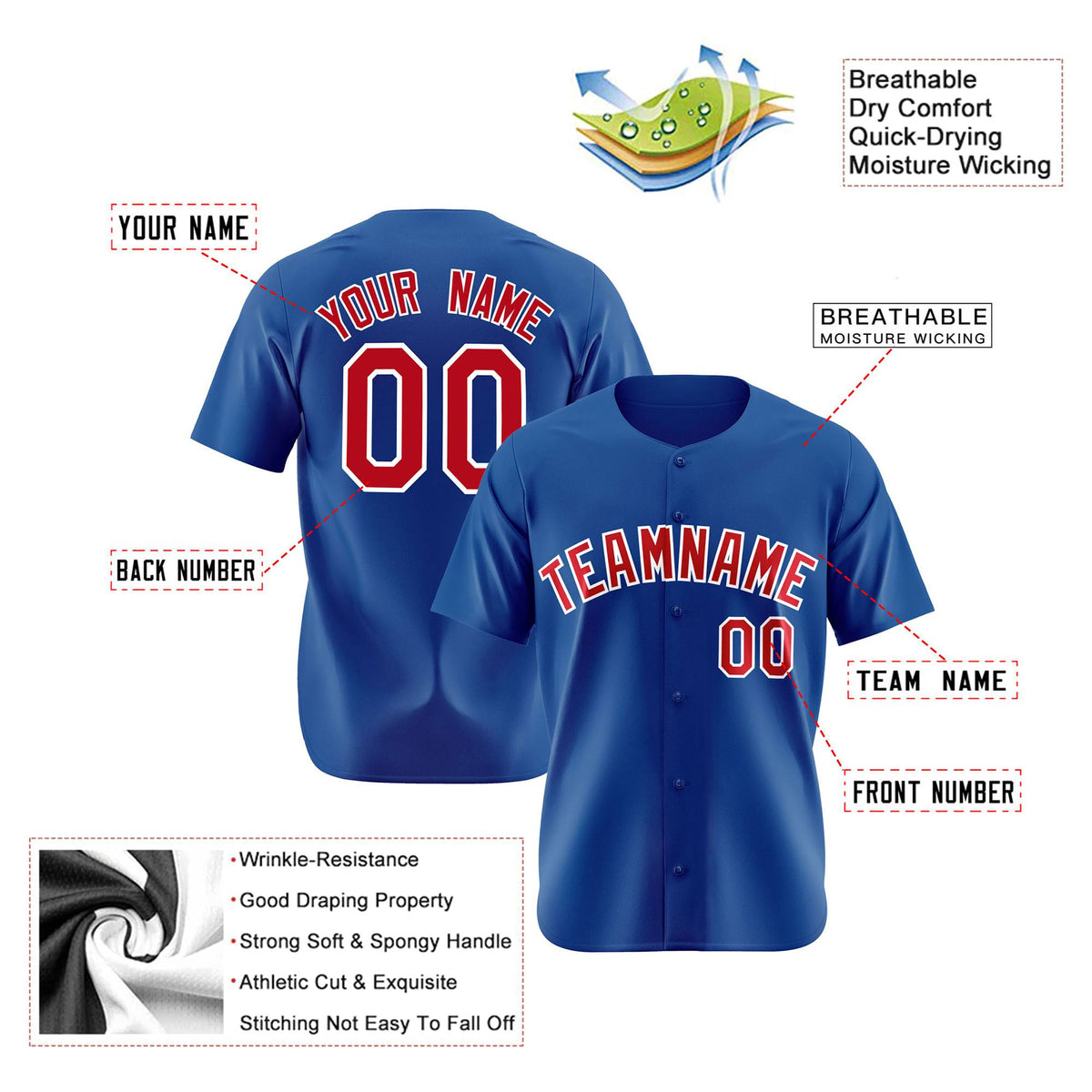 Custom Royal Blue Red Authentic Baseball Jersey
