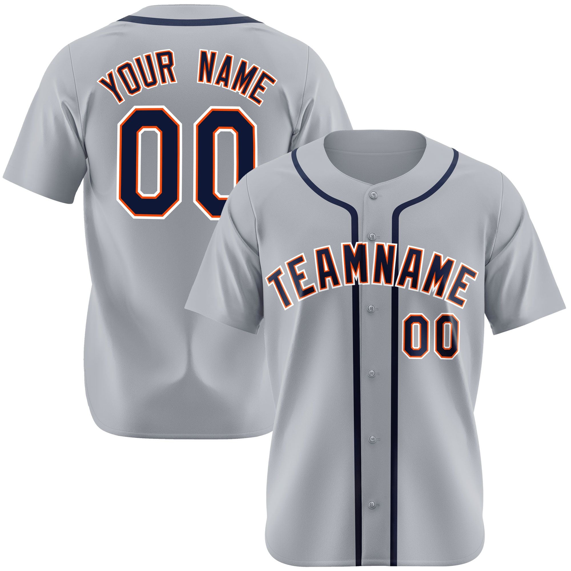 Custom Gray Navy Orange Authentic Baseball Jersey