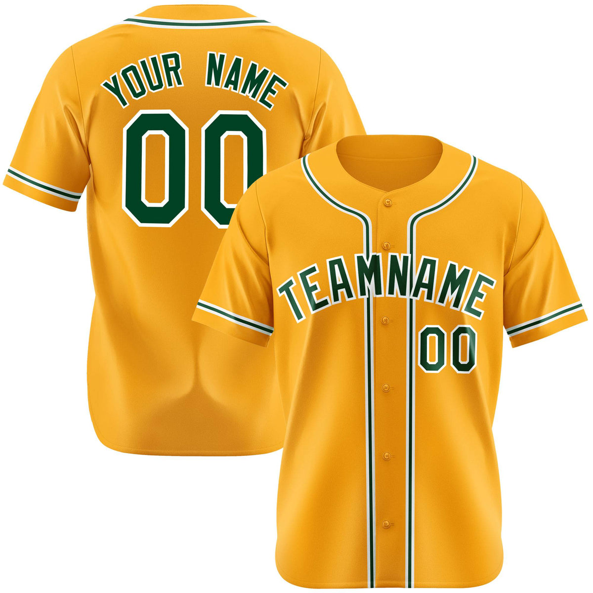 Custom Gold Green Authentic Baseball Jersey