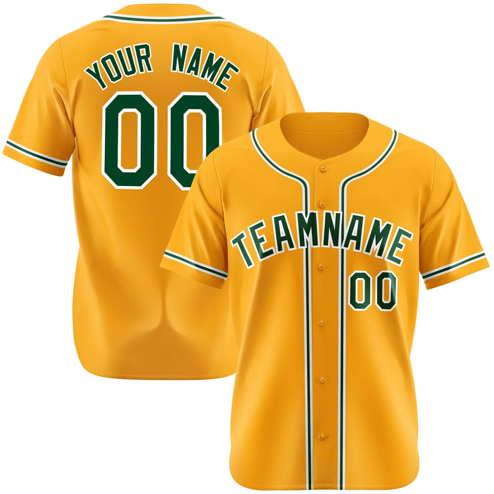 Custom Gold Green Authentic Baseball Jersey