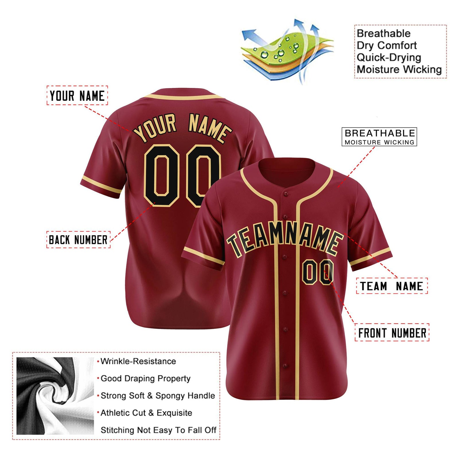 Custom Crimson Khaki Authentic Baseball Jersey
