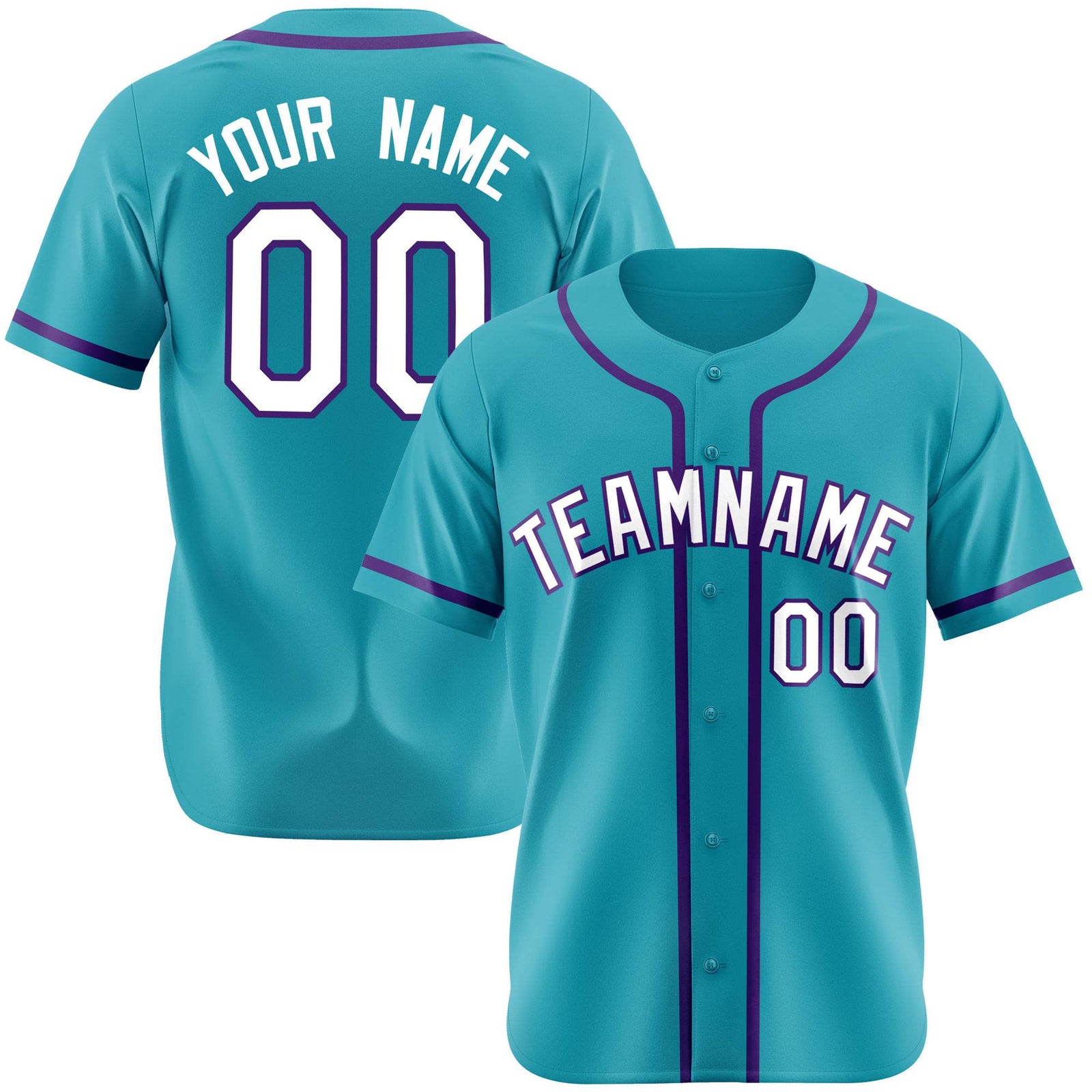 Custom Teal White Purple Authentic Baseball Jersey