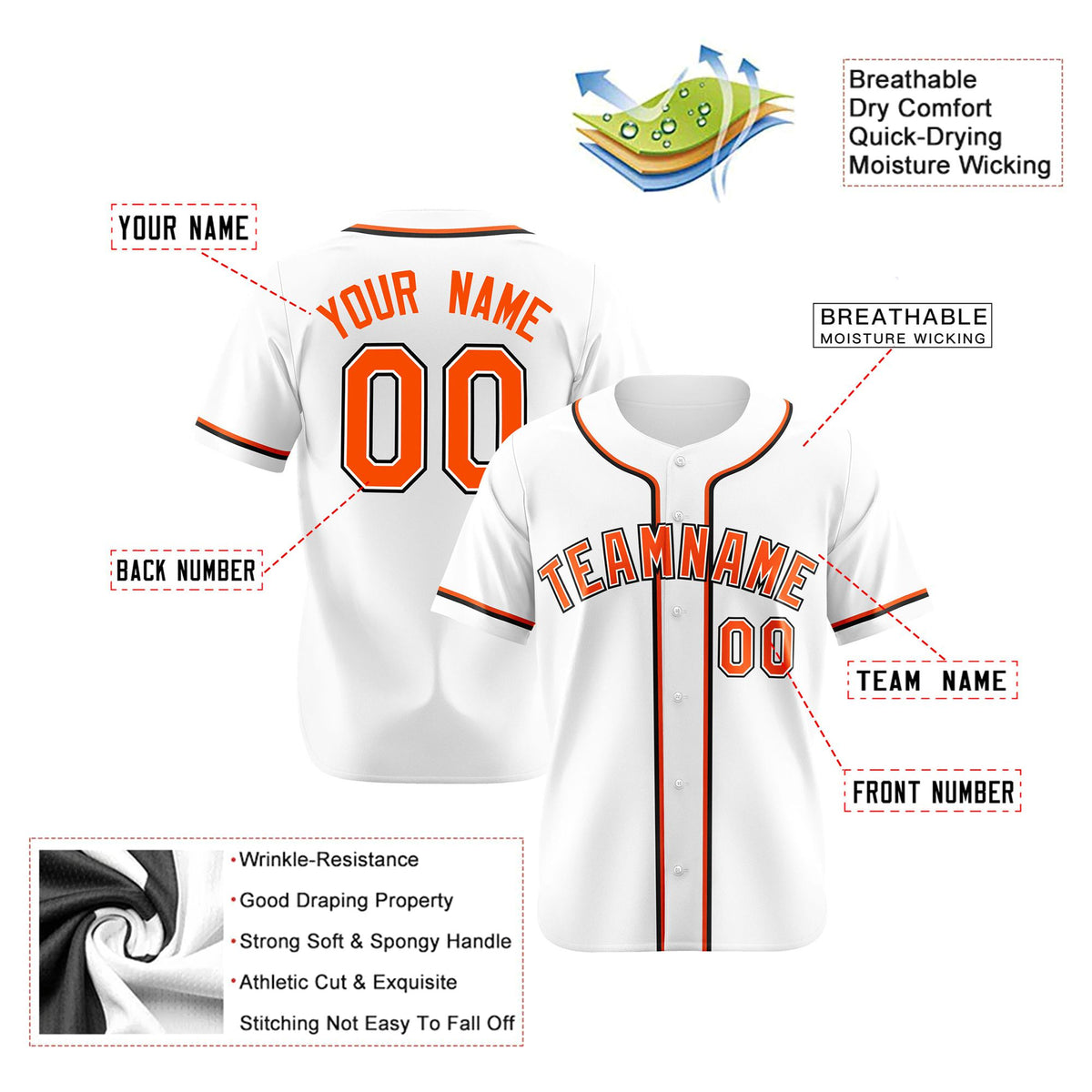 Custom White Orange Black Authentic Baseball Jersey