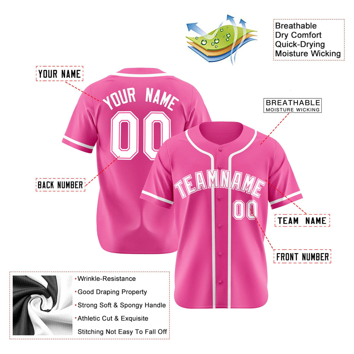 Custom Pink White Authentic Baseball Jersey