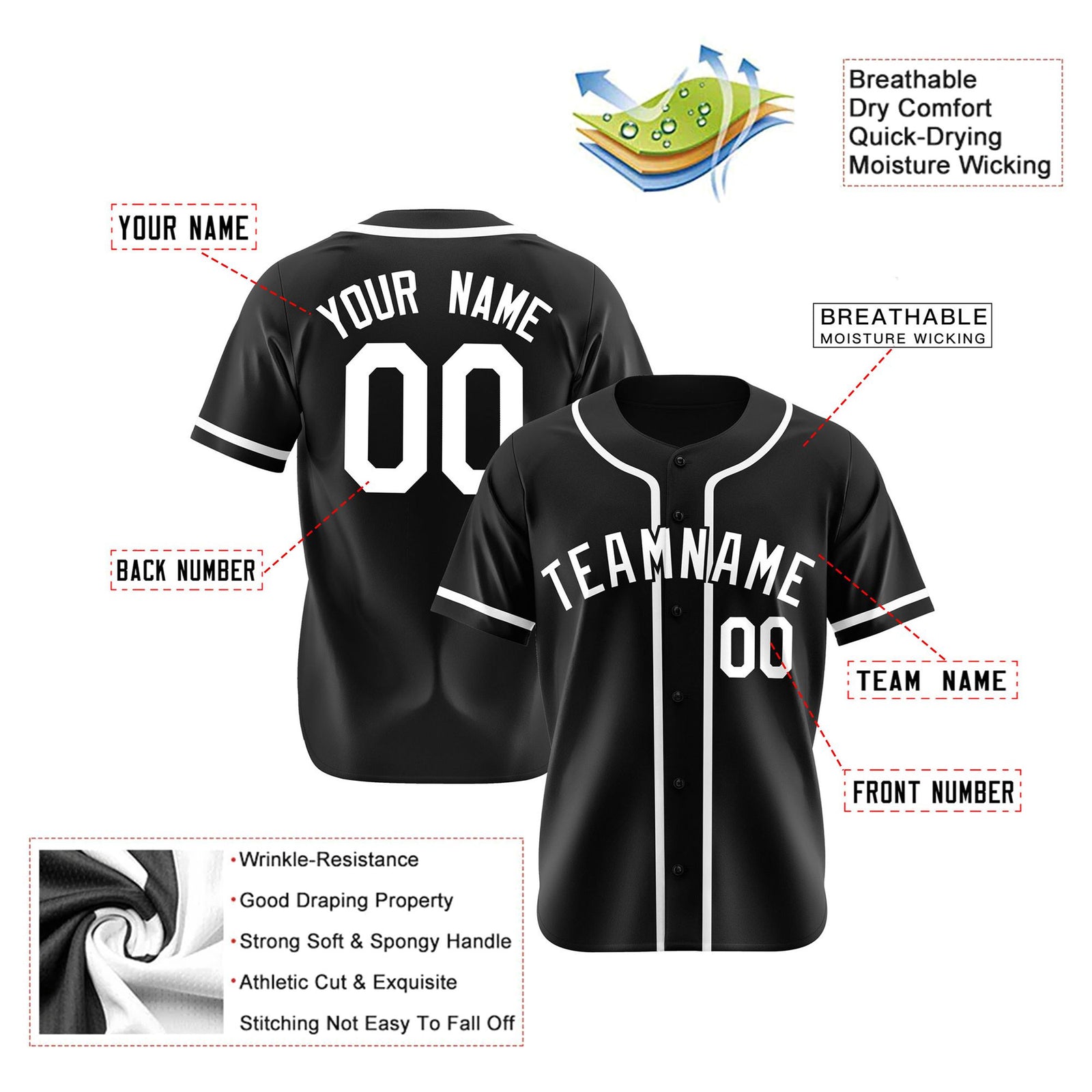 Custom Black White Authentic Baseball Jersey