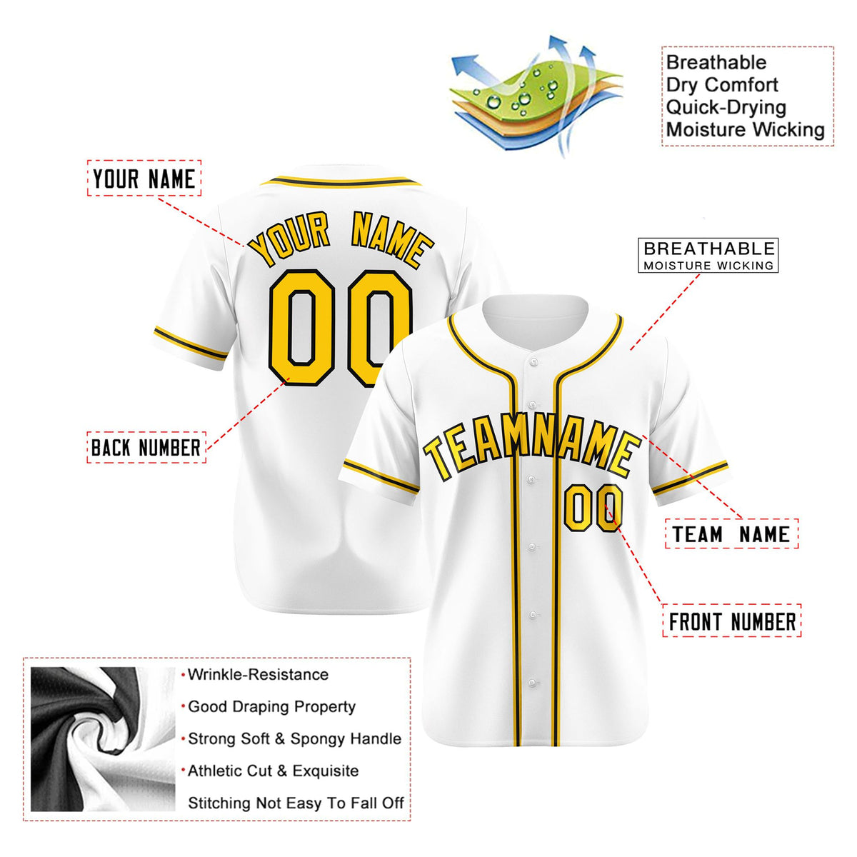 Custom White Yellow Black Authentic Baseball Jersey