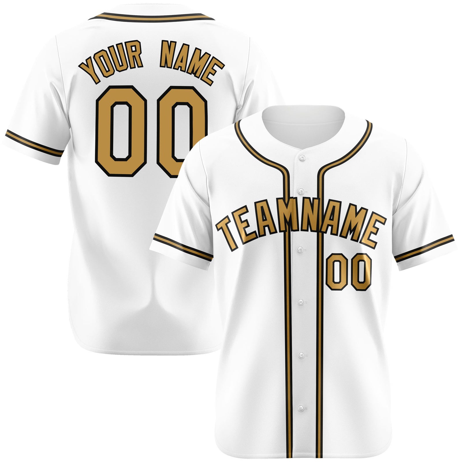 Custom White Old Gold Black Authentic Baseball Jersey