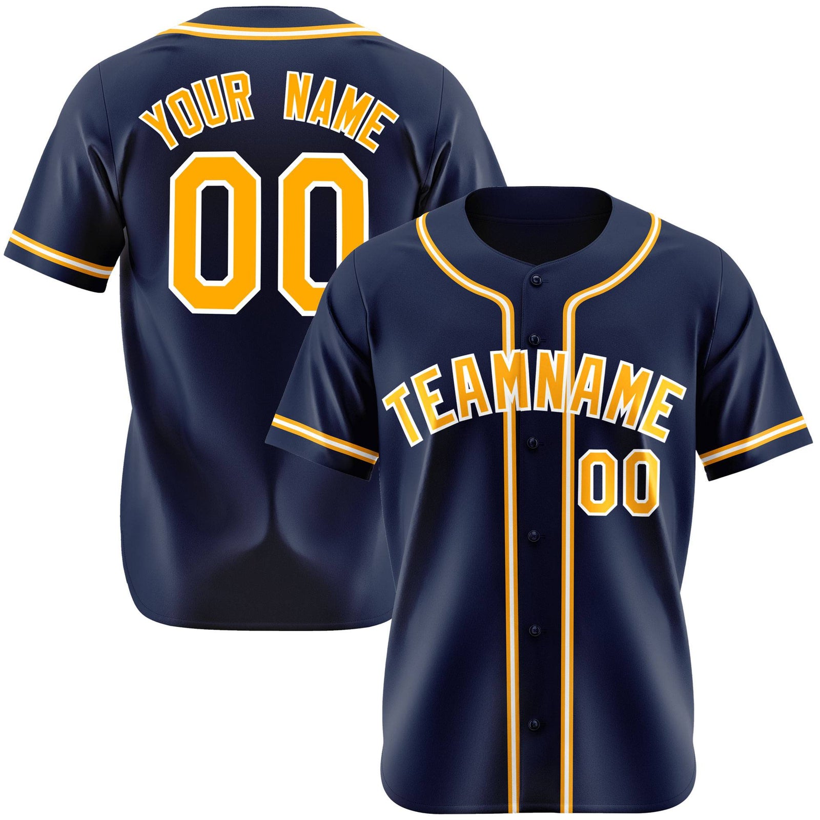 Custom Navy Yellow White Authentic Baseball Jersey