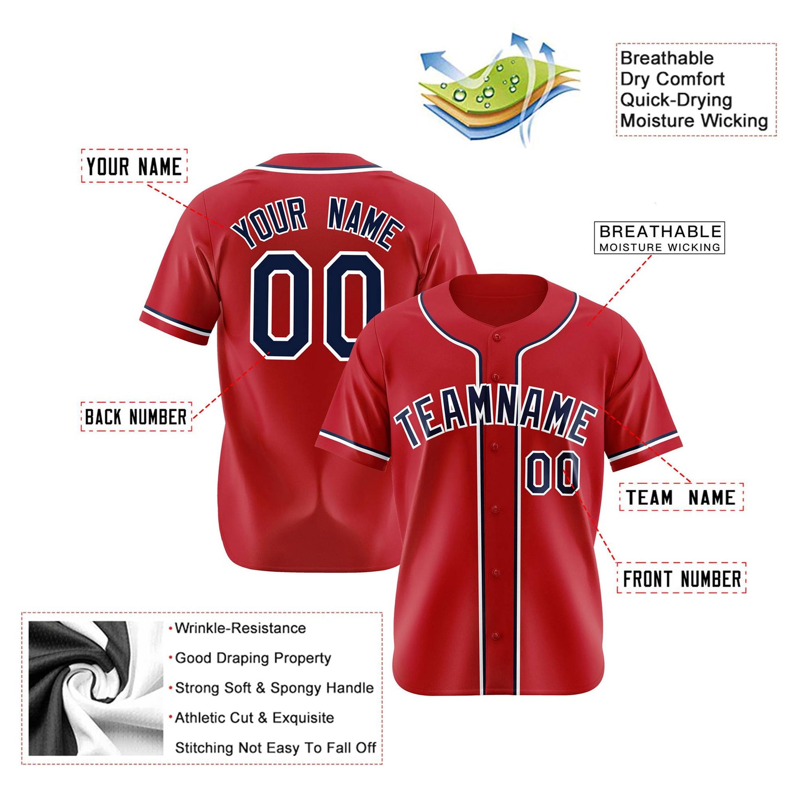 Custom Royal Red Navy White Authentic Baseball Jersey