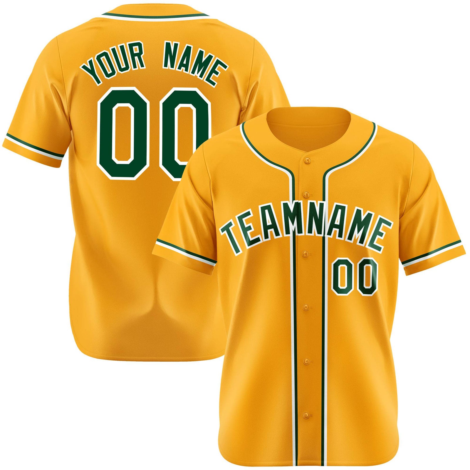 Custom Gold Green White Authentic Baseball Jersey
