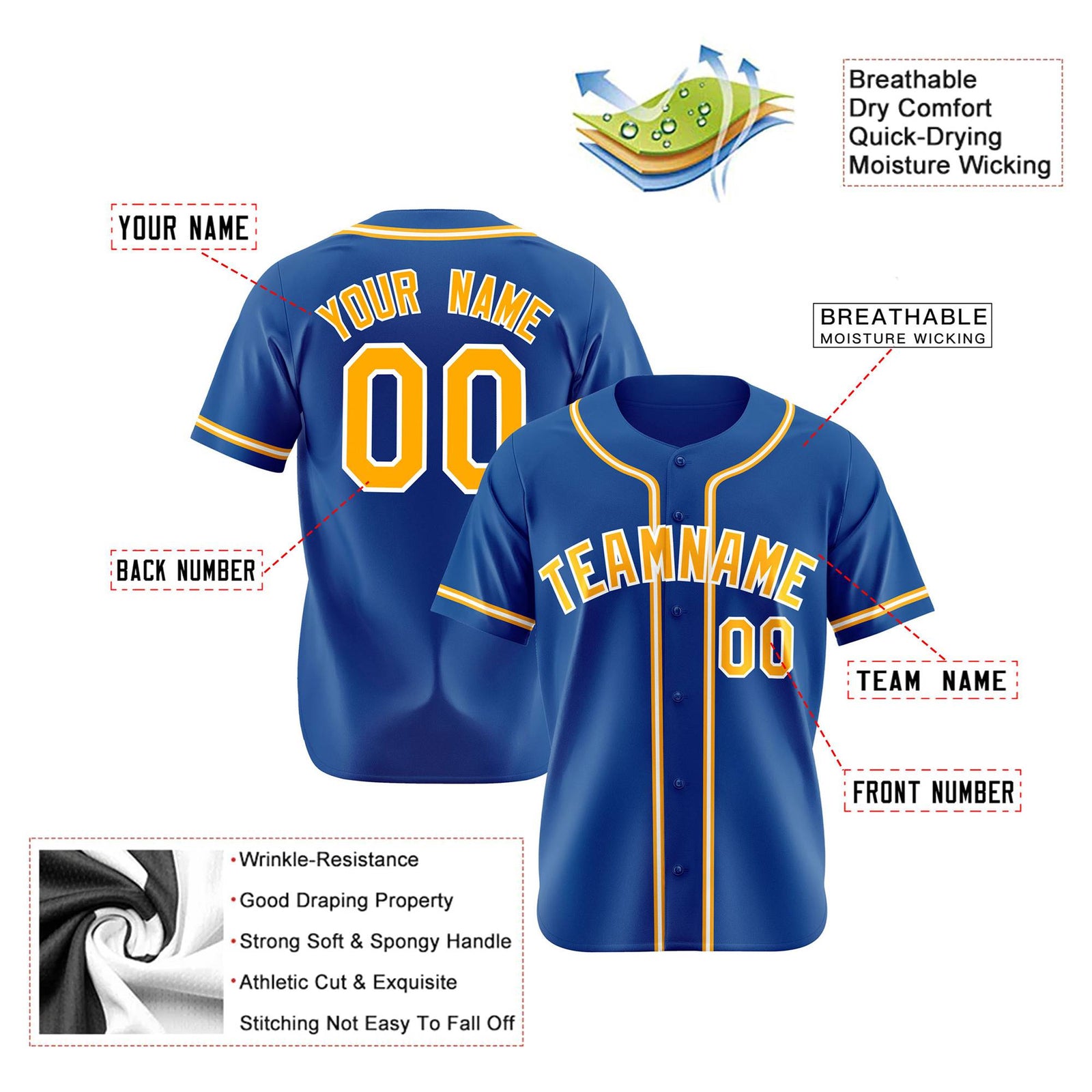 Custom Royal Blue Yellow White Authentic Baseball Jersey