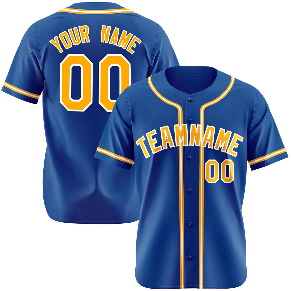 Custom Royal Blue Yellow White Authentic Baseball Jersey