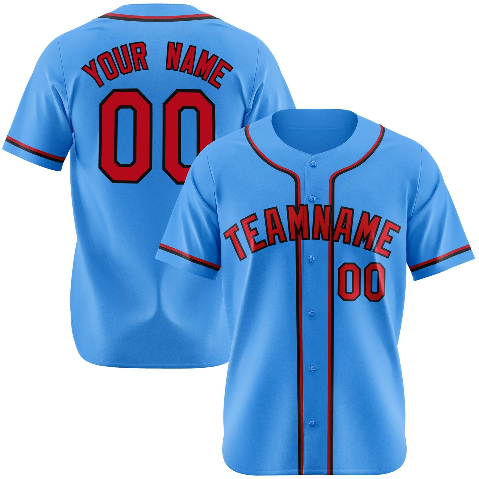 Custom Powder Blue Red Black Authentic Baseball Jersey