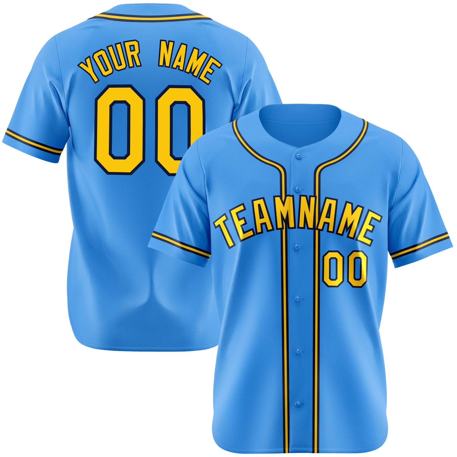 Custom Powder Blue Yellow Navy Authentic Baseball Jersey