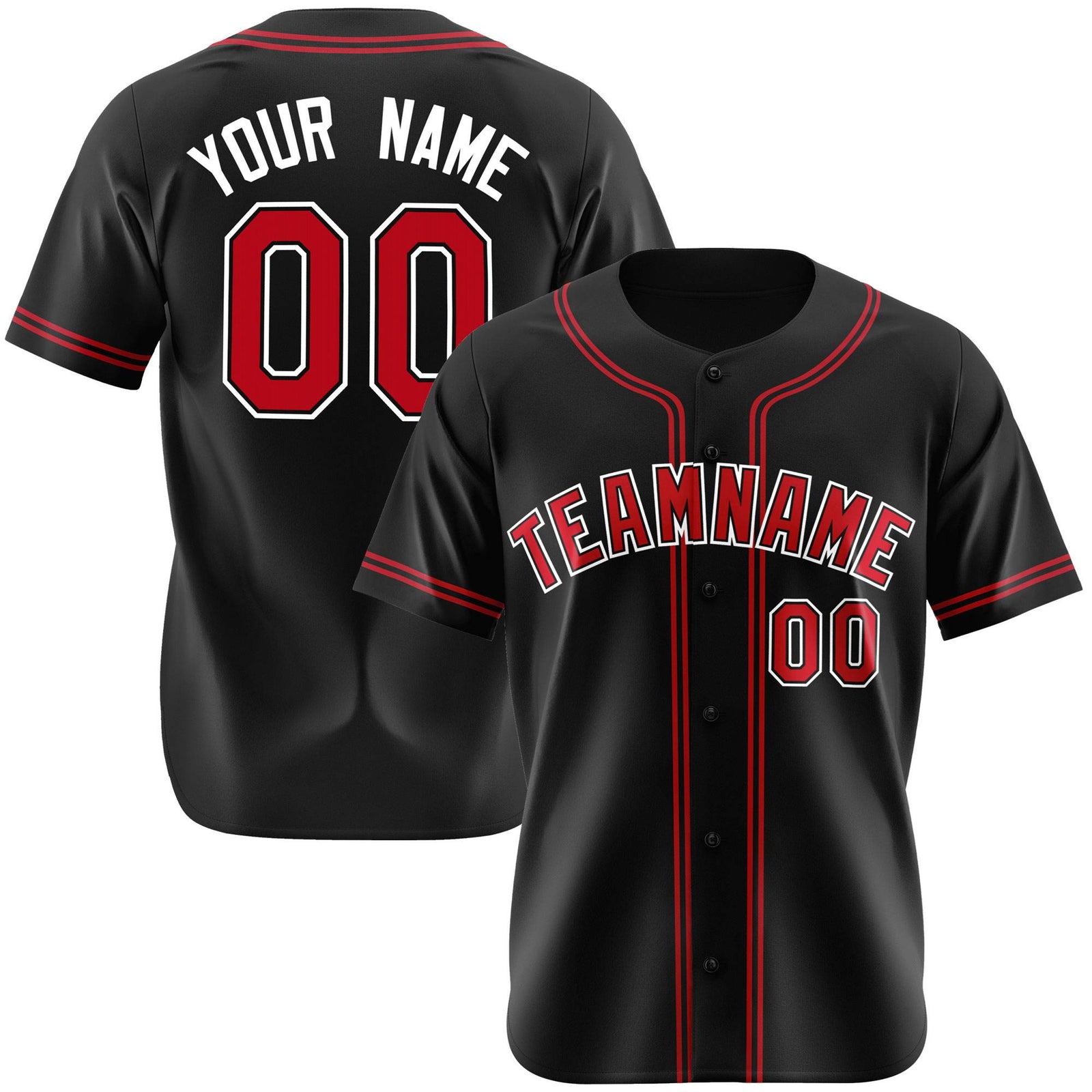 Custom Black Red White Authentic Baseball Jersey