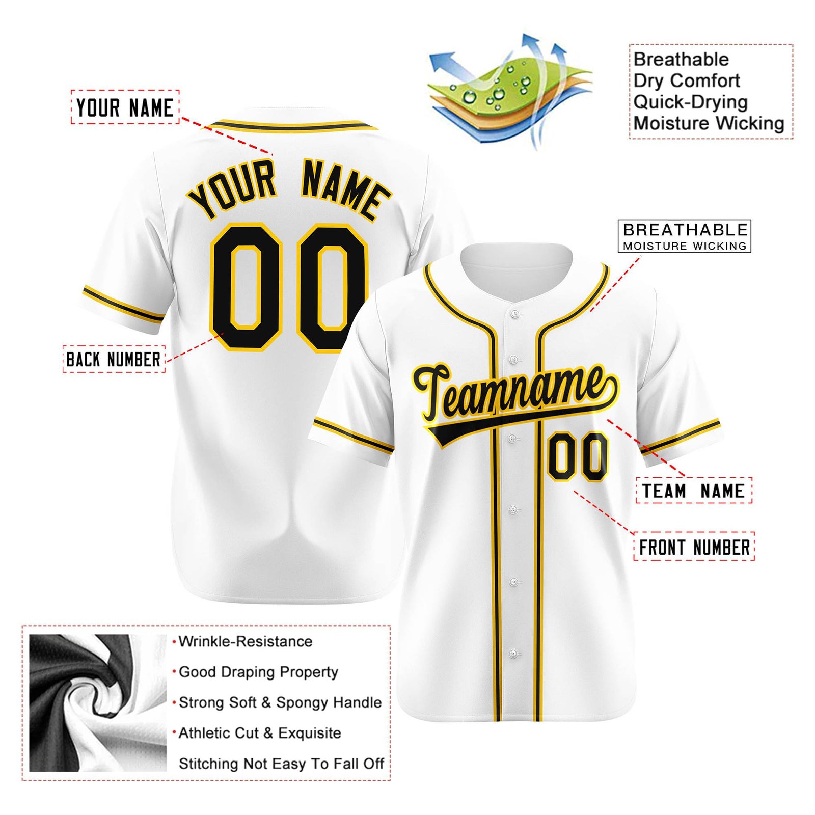 Custom White Black Yellow Authentic Baseball Jersey