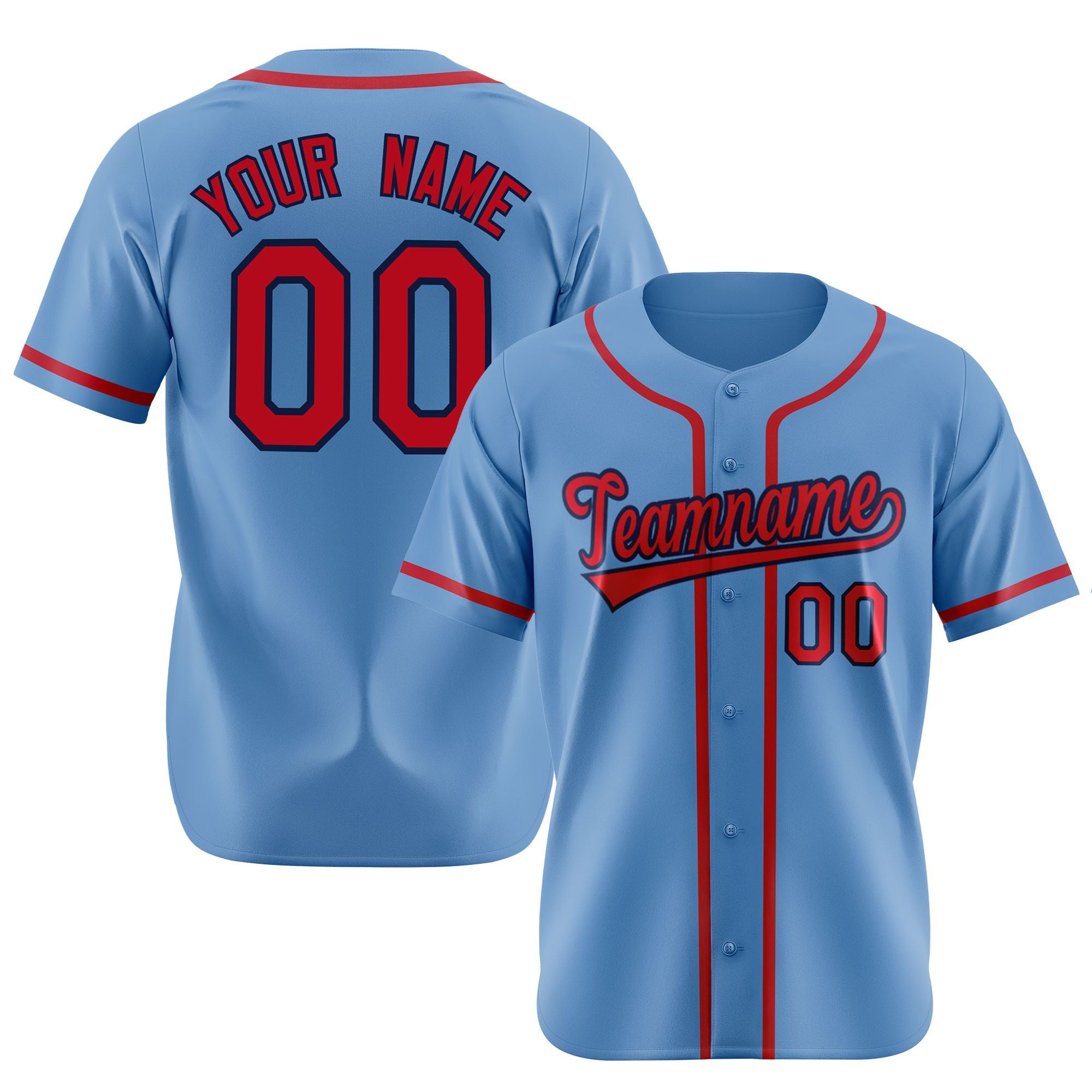 Custom Light Blue Red Authentic Baseball Jersey