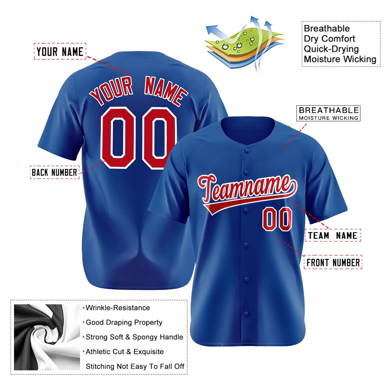 Custom Royal Blue Red Authentic Baseball Jersey